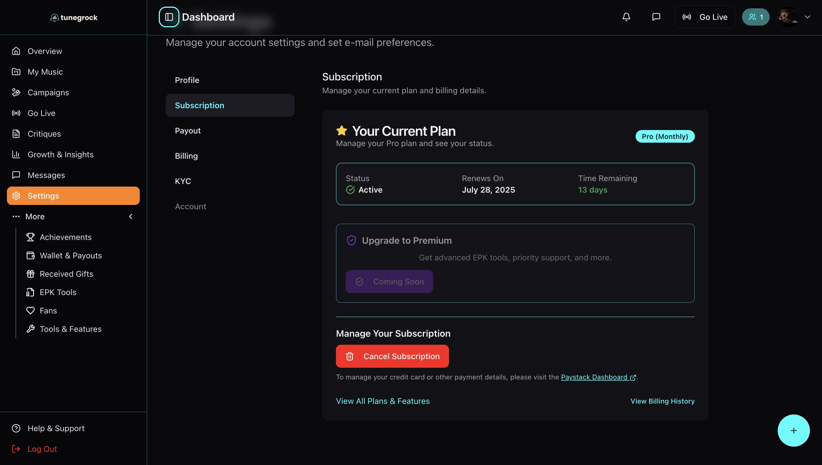 Subscription Page